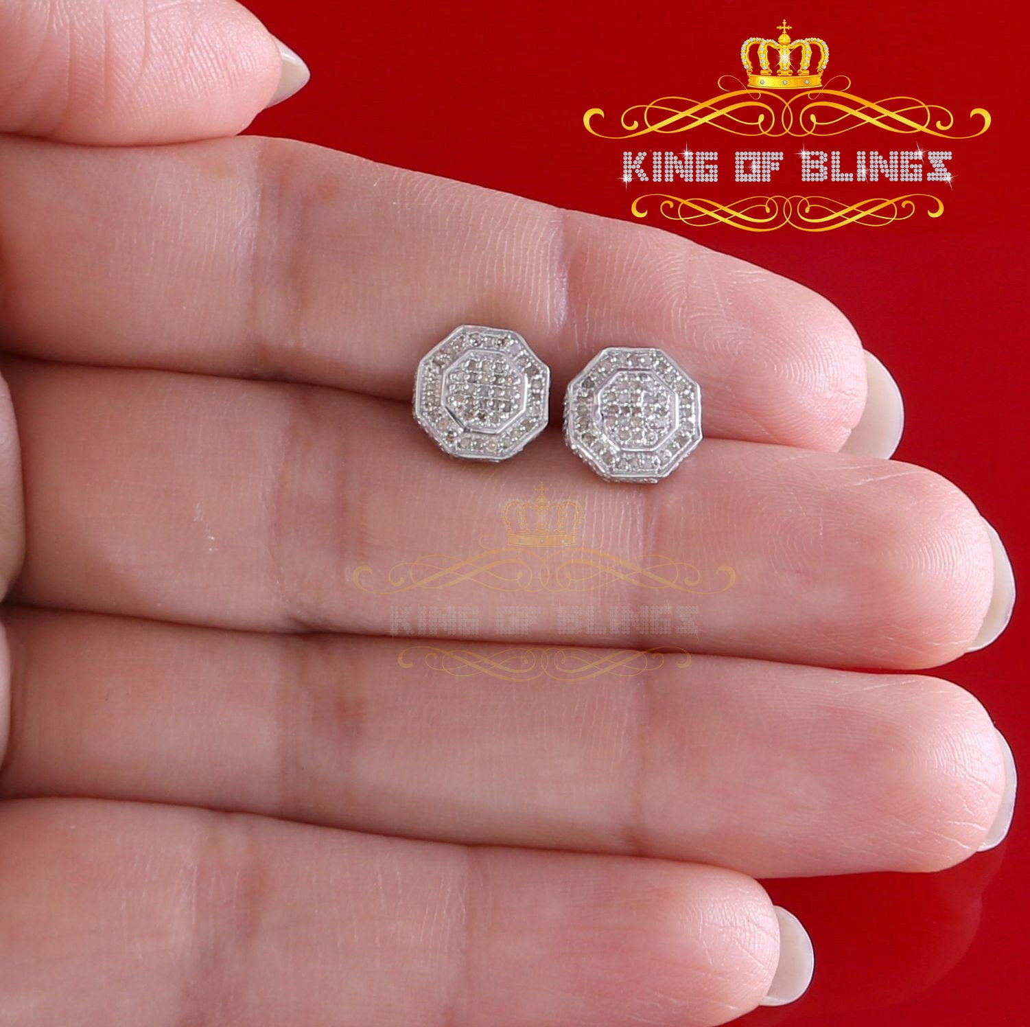 King of Bling's Women's Stud in 925 White Sterling Silver 0.33ct Diamond Stud Men's Earrings