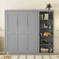 thumbnail image 3 of Queen Size Murphy Bed Wall Bed with  Side Cabinet Storage Shelves,  Wood Foldable Platform Bed Vertical Wall for Bedroom Guest Room Home Office, Gray, 3 of 9