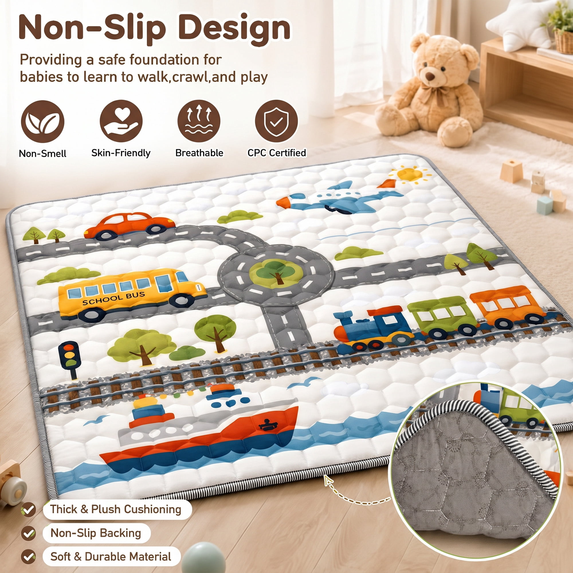 BEAUTYPEAK Baby Play Mat, 50"x50" Mat Perfect for Use Baby Playpen,Non-Slip Foldable Mat for Toddlers and Babies