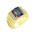 thumbnail image 3 of RYLOS Men's Rings 14K Yellow Gold Designer Style 10X8MM Emerald Cut Shape Gemstone & Diamonds Alexandrite June Birthstone Rings For Men Size 12, 3 of 7