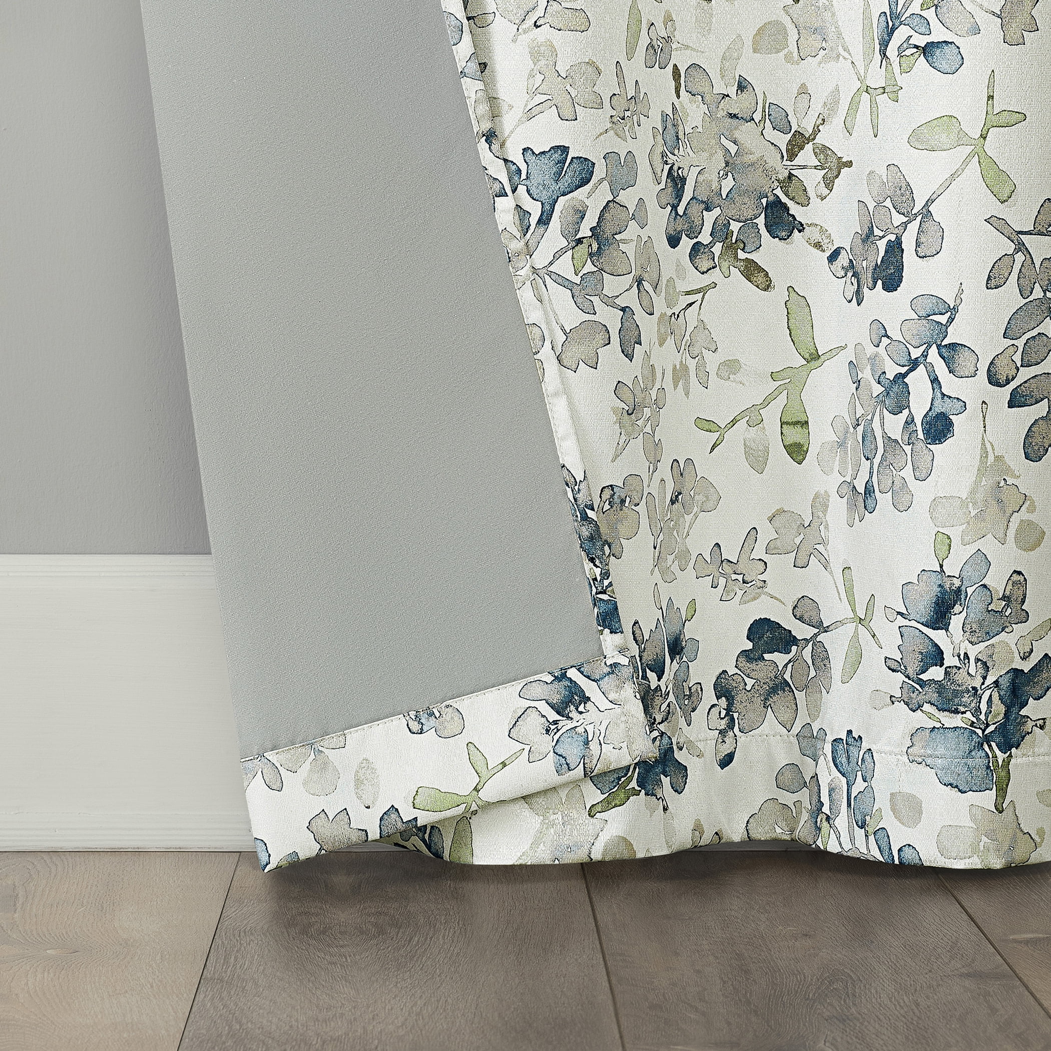 Sun Zero Arlo 2-Piece Textured Thermal Insulated Room Darkening Grommet Curtain Panel Pair, Blue Floral, 40"W x 63"L