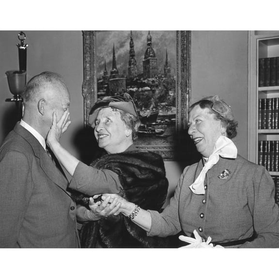 President Eisenhower With Helen Keller And Her Aide Polly Thompson. November 3 History (24 x 18)