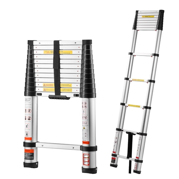 BENTISM 12.5 FT Telescoping Ladder, Aluminum Collapsible Ladder with One-Button Retraction,375 LB Capacity,ANSI Certified | Portable for Home, RV, Loft Use