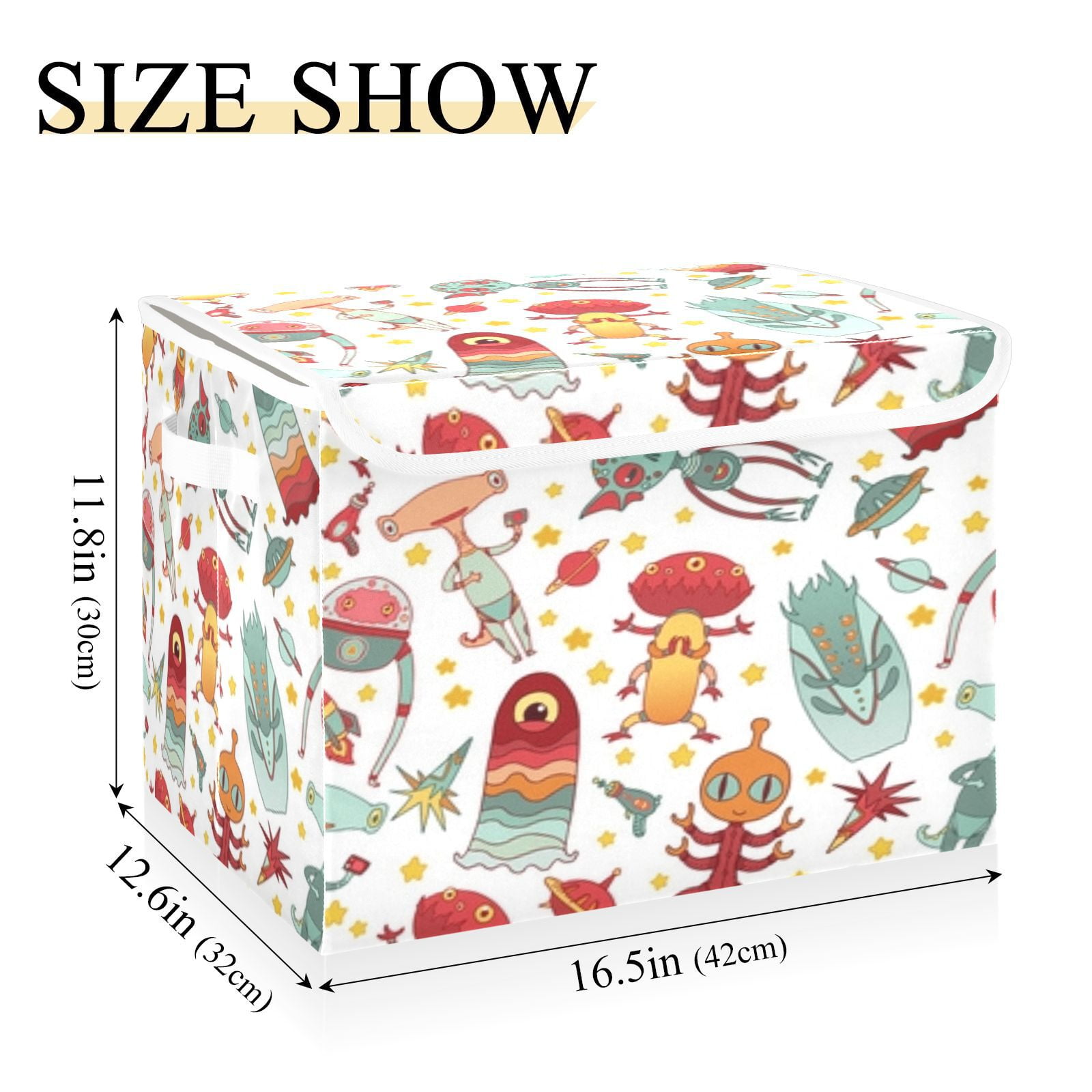 Cute alien space pattern design Large Storage Bins with Linen Collapsible Foldable Storage Cubes Fabric Closet Organizer Containers box with Flip-Top