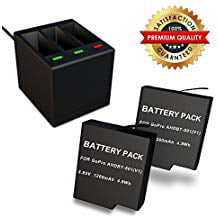 MFW Rechargeable Battery 2 Pack and 3 Channel Charger for GoPro HERO 5 HERO 5 HERO 6 Black Compatible with