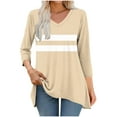 thumbnail image 6 of 2025 Fashion Dressy Women's Long Length Blouses Printed Shirt V-neck Fashionable Casual Loose Fit 3/4 sleeve T-shirt top Wear with Leggings Swing, 6 of 6