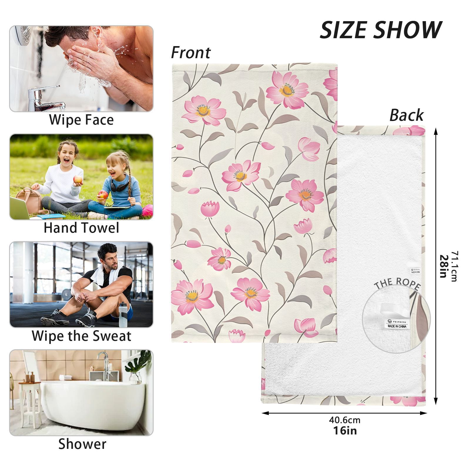 Little Flowers Floral Hand Towels Cotton Bath Towels Large Face Towels Absorbent for Bathroom 2 Packs