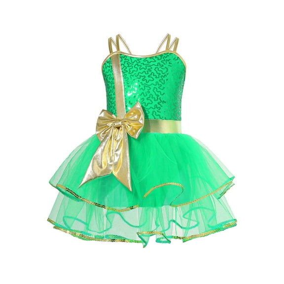 DPOIS Kids Girls Christmas Candy Cane Costume Sleeveless Tutu Dress Green 16