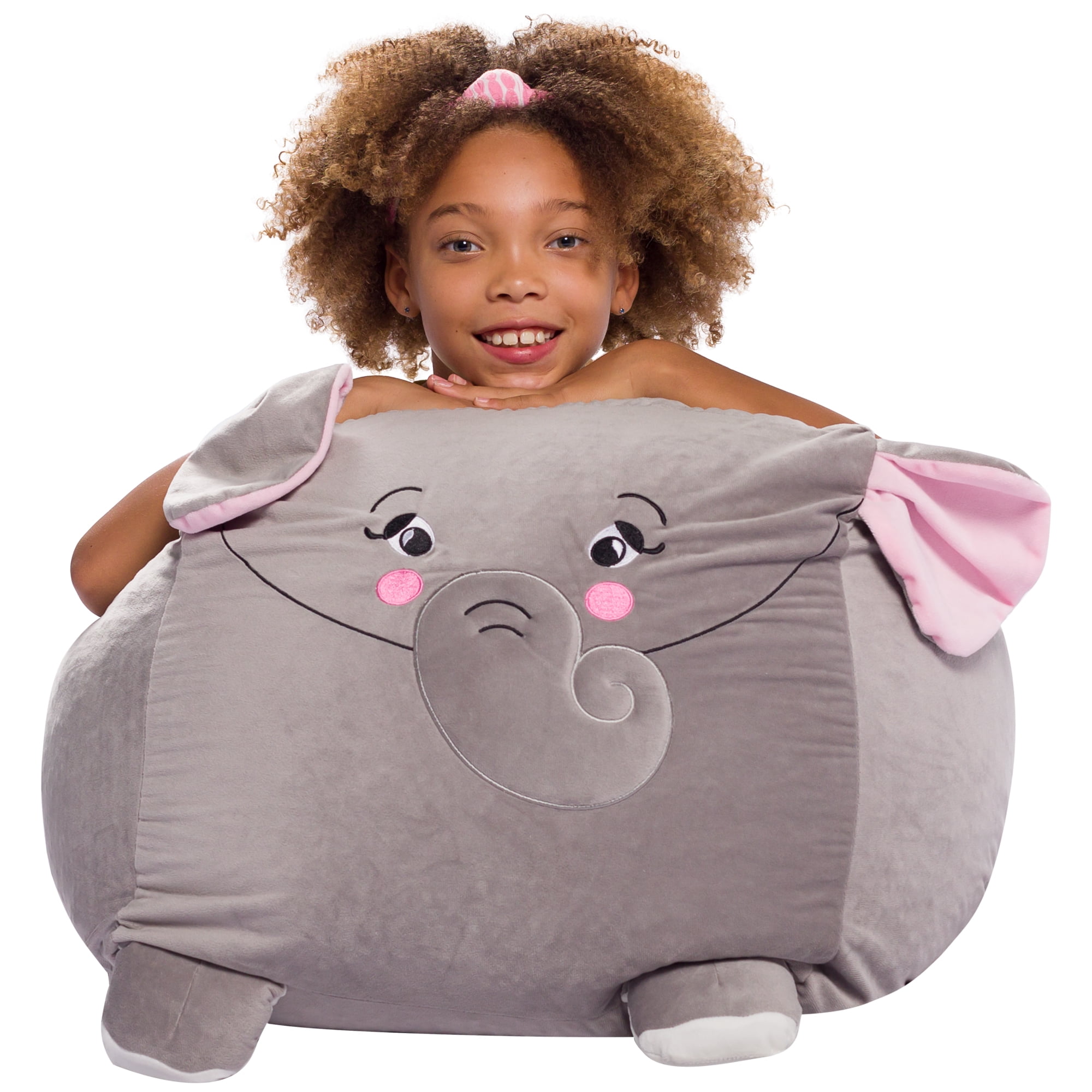 Posh Creations Large Animal Bean Bag Chair, Bean Bag Lounger, Kids, 1.5 ft, Gray