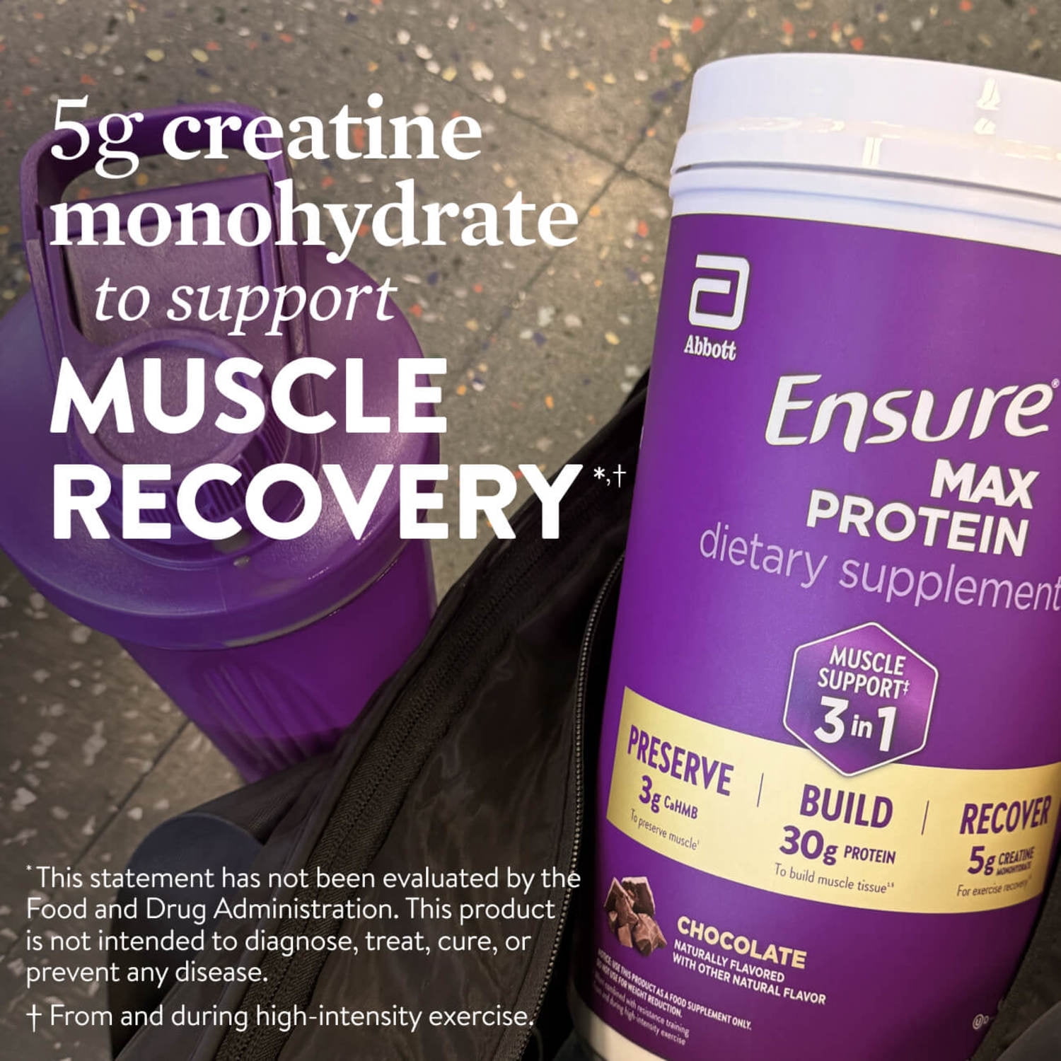 Ensure Max 3-in-1 Powder, Muscle Support, 30g Protein, Creatine, HMB, Chocolate, 2 Pack
