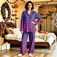 thumbnail image 5 of Halloween Couple Matching Pajamas Long Sleeve Sleepwear Pajamas for Women Set Halloween Bat Button Down Warm Lounge Sets 2 Pcs Loungewear Light Purple L, 5 of 7