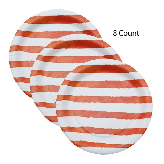 Red and White Stripes Disposable Paper Plates, 7", 8 Count, Patriotic by Way To Celebrate