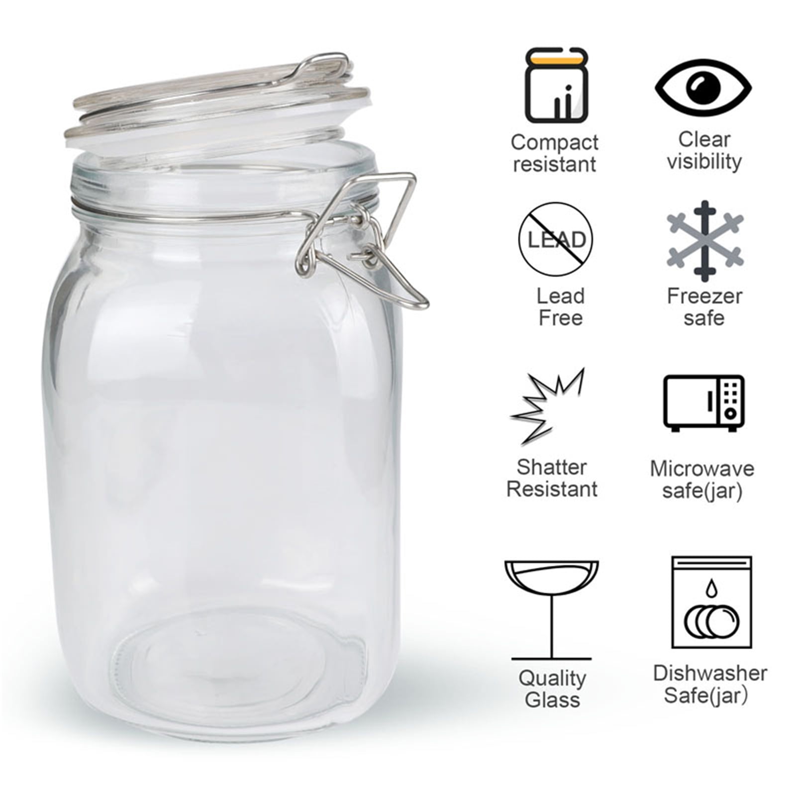 Storage Canister Jars Square Glass Kitchen Crystal Clear Food Storage