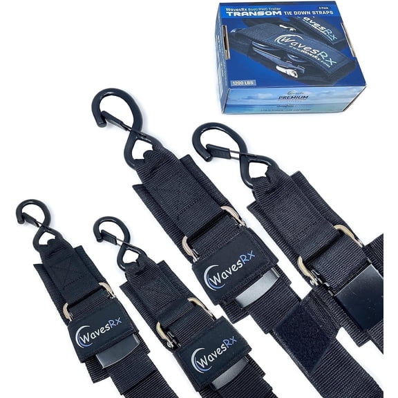 WavesRx 2" x 48" Premium Boat and Jet Ski Trailer Adjustable Tie Down Straps with Quick Release Buckle (4PK) | 1,200 lb (550 kg) Capacity Ensures Safe DOT Compliant Transportation of Your Watercraft