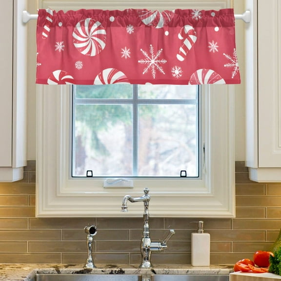 Ryvnso Candy Snowflake Christmas Window Valance Kitchen Farmhouse Rod Pocket Short Curtain 54x18 inch