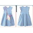 thumbnail image 3 of Bellafa 100% Cotton Toddler Little Girl's Ruffled Sleeve Skater For 2-7 Years Kids Casual Striped Sundress -Unicorn 2T, 3 of 6