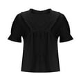 thumbnail image 5 of Womens Business Casual Tops Ruffle Short Sleeve V Neck Flowy Dressy Summer Blouses Shirts Black XL, 5 of 6