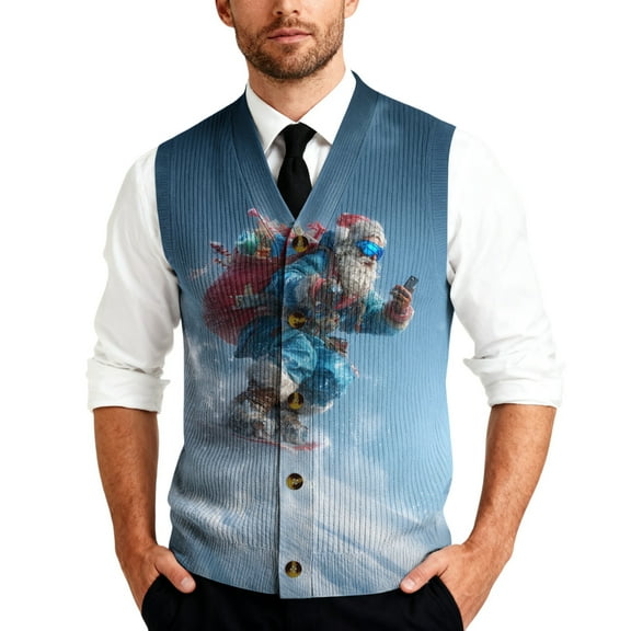 Kixjoy Christmas Sweater Vest Men Casual Ribbed V Neck Sweaters Business Sleeveless Knit Vest Regular Fit Golf Fall Winter Pullovers Sweater, Sky Blue M