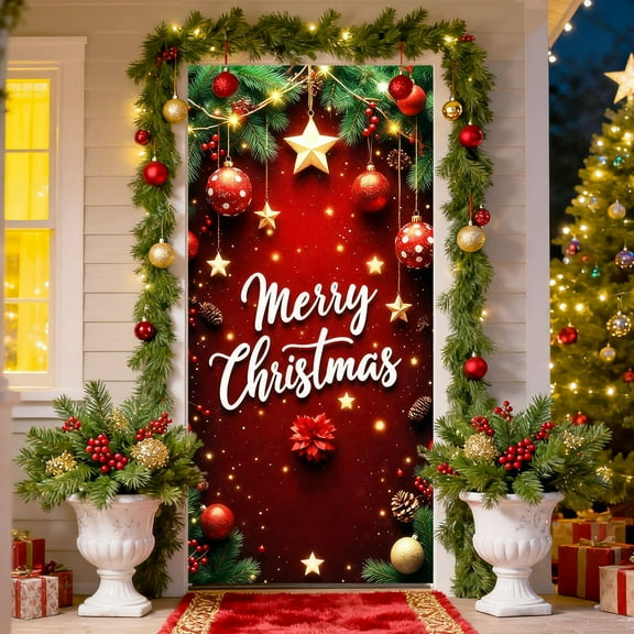 Christmas Home Decor Christmas Door Curtain 35 X 72 Inch Festive Design For Door Wall Party Christmas Decorations For Home Christmas Door Decor