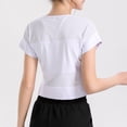 thumbnail image 2 of Women Mesh Splicing Sports T-shirt Cropped Short Sleeve Breathable Running, 2 of 8