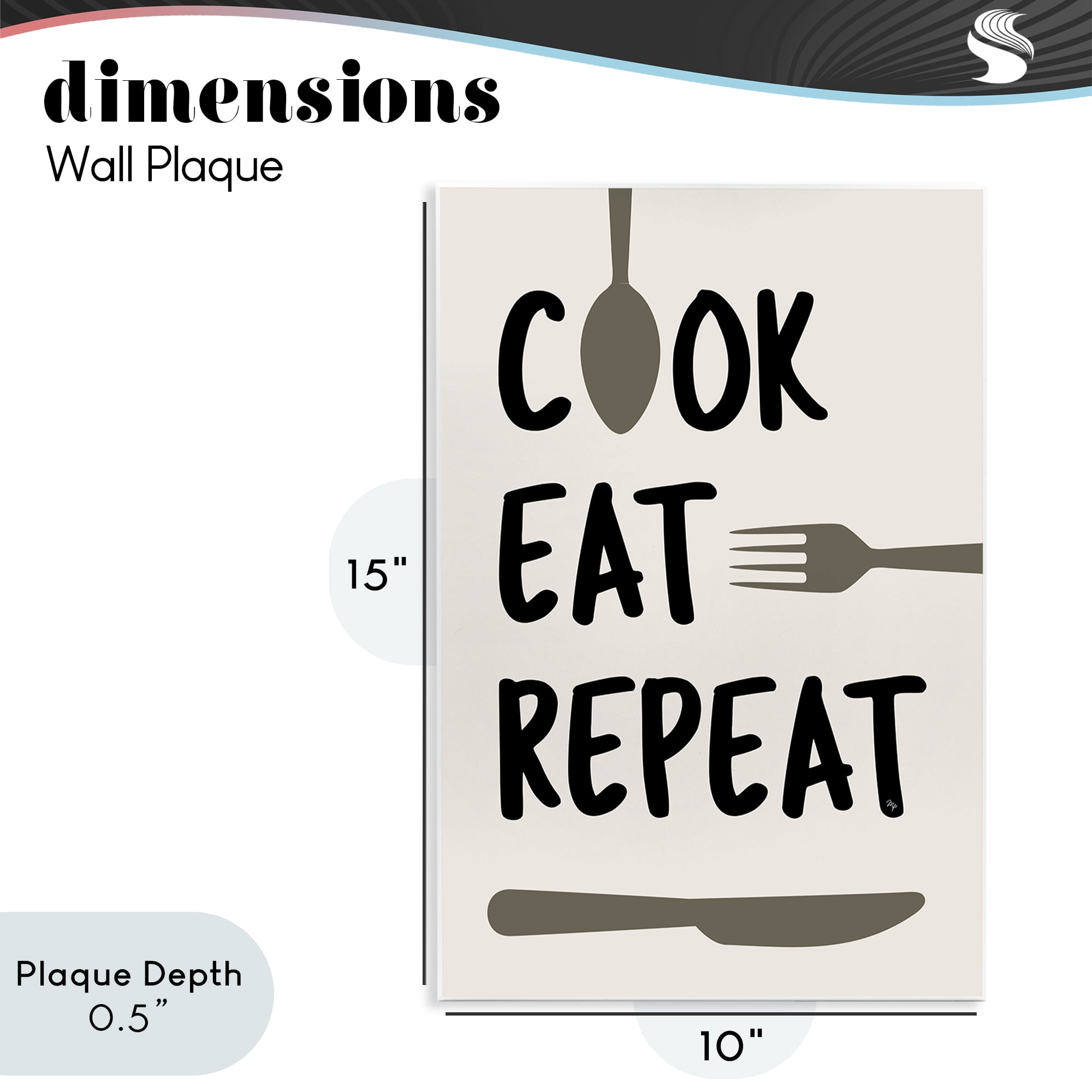 Stupell Industries Cook Eat Repeat with Utensils Wall Plaque Art, design by Martina Pavlova