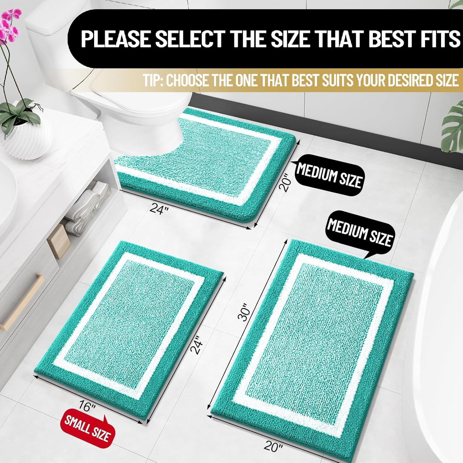 Ht Viik Bathroom Rugs 24x16, Extra Soft and Absorbent Microfiber Bath Mat, Non-Slip, Machine Washable, Quick Dry Shaggy Bath Carpet, Suitable for Bathroom Floor, Tub, Shower (Small, Green)