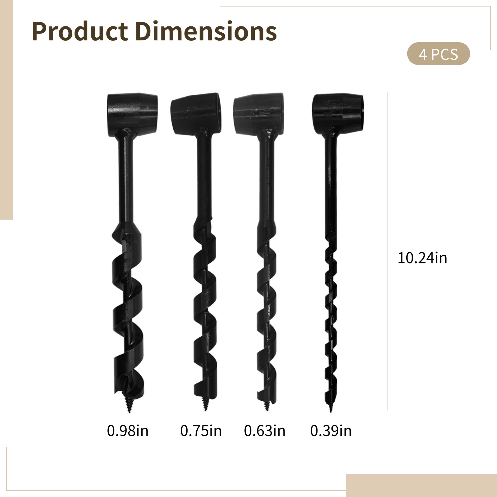 4PCS Hand Auger Wood Drill Bit Set, High Carbon Steel Bushcraft Auger, Manual Twist Drill, Survival Settlers Wrench Tool for Woodworking, DIY Projects