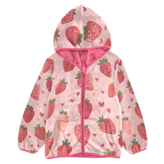 BZSMCE Double-Sided Sherpa Fleece Hooded Zipper Jacket Pink Sokai Aishin Print Warm Outerwear