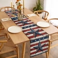 thumbnail image 3 of Thin Red Blue Lines Table Runner - 60 Inch Long Vintage Texas Star Distressed Striped Cotton and Linen Blended Dress Scarves Farmhouse Table Runner for Kitchen Dining, Coffee Table, 13" x 60", 3 of 8