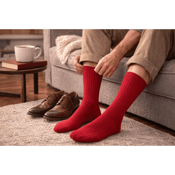 Sierra Socks Men's Combed Cotton Fine Rib Crew Dress Casual Seamless Toe Socks (Shoe Size: 6-12, Merlot)