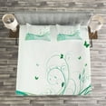 thumbnail image 3 of Ambesonne Victorian Quilted Bedspread Set 3 Pcs, Curvy Lines Wave Flowers, King Size, Pale Green Mint Green, 3 of 3