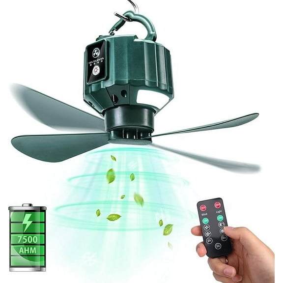 Tent Ceiling Fan, Portable Tent Fan with Lights and Remote Control, Mobile Power Supply, USB Battery Powered Camping Fan with Hookup for Canopy Tent, RV