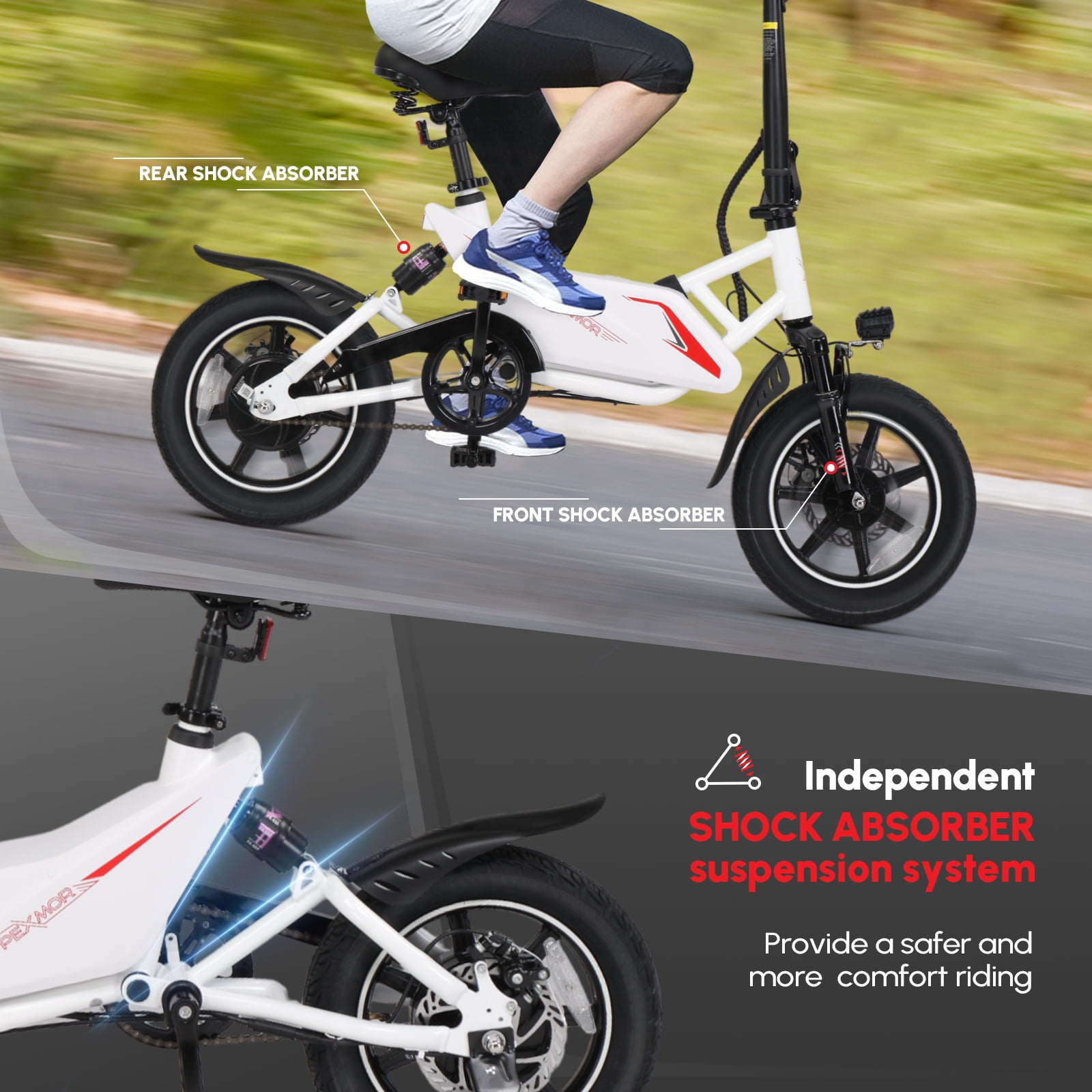 PEXMOR 14" Electric Folding Commuter Bicycle for Adults, 350W