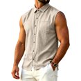 thumbnail image 2 of DwelliawoMen's Sleeveless Button Down Shirts Cotton Linen Summer Beach Vacation Basic Tank Shirts with PocketsKhakiXL, 2 of 5