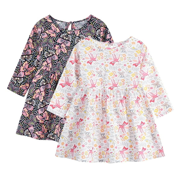 Esaierr Baby Girls Long Sleeve Printed Dress Newborn Casual Cute Dress Kids a Line Twirly Skater Spring Fall Princess Dress for Girls 6 Months - 6 Years