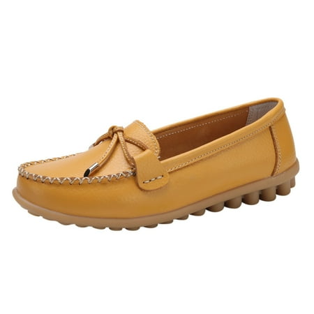 Caqnni Women s Dressy Casual Slip-on Penny Loafers for Business and Office Wear Leather Driving Loafer Shoes (6 Z01-Yellow)