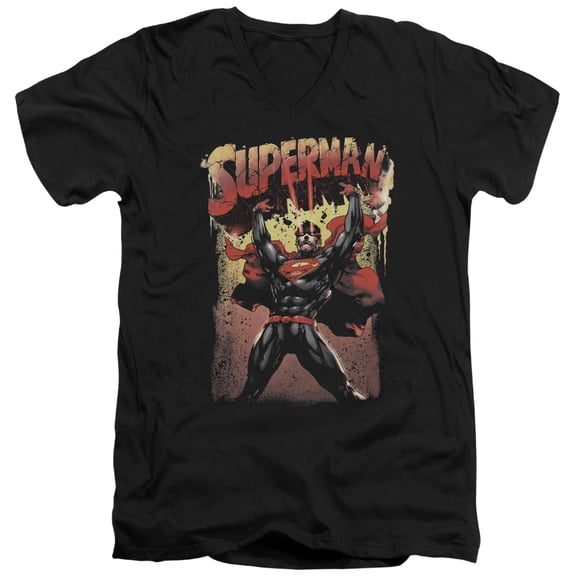 Superman Lift Up Adult V-Neck T-Shirt 30/1 T-Shirt Black