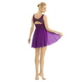 thumbnail image 3 of inlzdz Women Lyrical Dress Ballet Dance Costumes Chiffon Flowy Tulle Skirt Gymnastics Dancewear Leotard Purple XS, 3 of 7