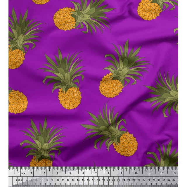 Soimoi Purple Modal Satin Fabric Pine Fruits Printed Craft Fabric by the Yard 42 Inch Wide