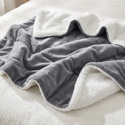 Moonlight 20015 Plush Sherpa Bed Blanket Super Soft Warm Ultra Cozy Reversible Fleece Queen Gray