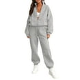 thumbnail image 2 of Women'S 2 Piece Outfits Casual Lapel Zip Sweatshirts and Wide Leg Pants Tracksuit Sets Light Gray XL, 2 of 8