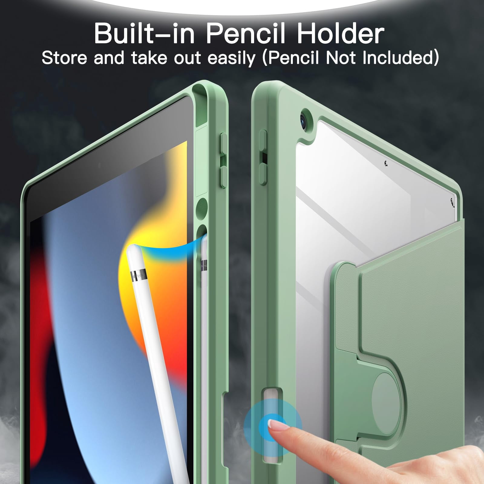 JETech Rotating Case for iPad 9/8/7 (10.2-Inch), 360 Degree Rotation Stand Cover (Matcha Green)