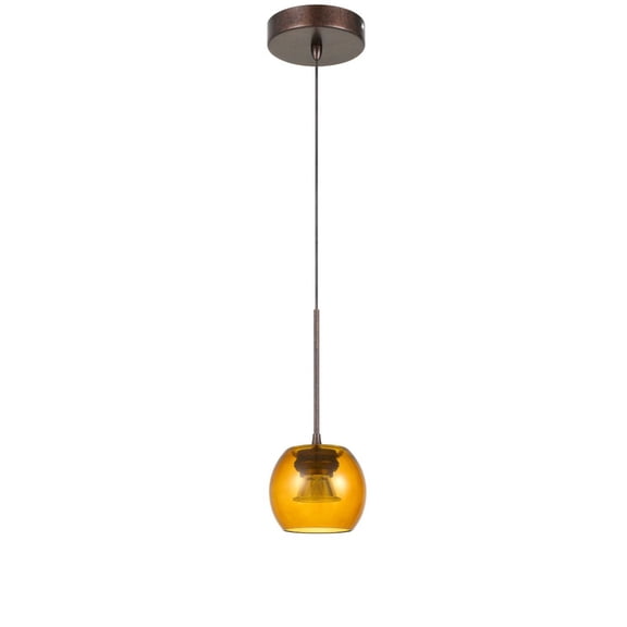 Cal Lighting Ithaca 1-Light Metal Pendant with Amber Glass in Rust Brown