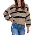 thumbnail image 2 of Womens Cute Sweaters Trendy Color Block Pullover Sweater Cable Knit Jumper Tops Khaki L, 2 of 8