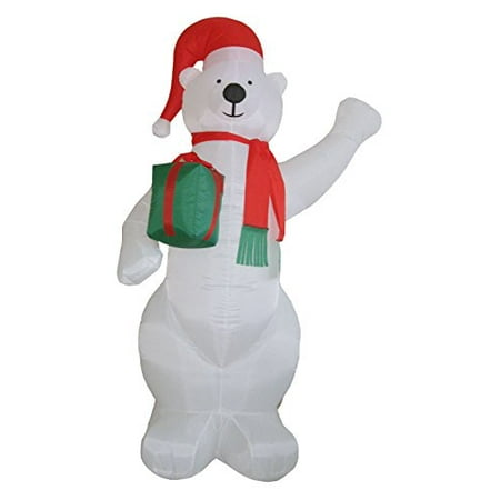 Illuminated Christmas Decorations Santa's Boutique Christmas Self Inflating Illuminated Blow-Up Yard Decorations (Polar Bear with Present 8 Ft Tall) ()