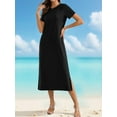 thumbnail image 3 of Women Summer Crewneck Casual Loose Split Wrinkle-Free Long Maxi Beach Dress Black L, 3 of 5