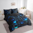 thumbnail image 2 of Erosebridal Teens Neon Lights Grid Plaid Bedding Comforter Set 7 Pieces,Boys Girls Abstract M Letter Monogrammed Full Bedding Set,Black Reversible, 2 of 6