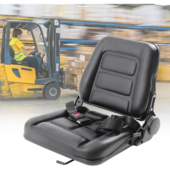 Universal Adjustable Forklift Seat with Safety Belt Foldable Full Suspension Seat Replacement with Adjustable Angle Backrest