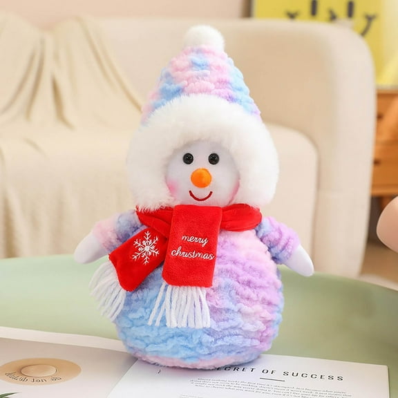 YOHAVEN Christmas Snowman Plush Toy Doll 14" Scarf Snowman Stuffed Figurine Soft Cuddly Xmas Ornament Holiday Plush Decoration for Sofa Bed Office Home Winter Party Gift