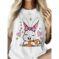 thumbnail image 2 of Women's T-Shirt Easter Rabbit Carrot Cartoon Short Sleeve Casual Tee Classic Crew Neck T Shirt for Women White, M, 2 of 7